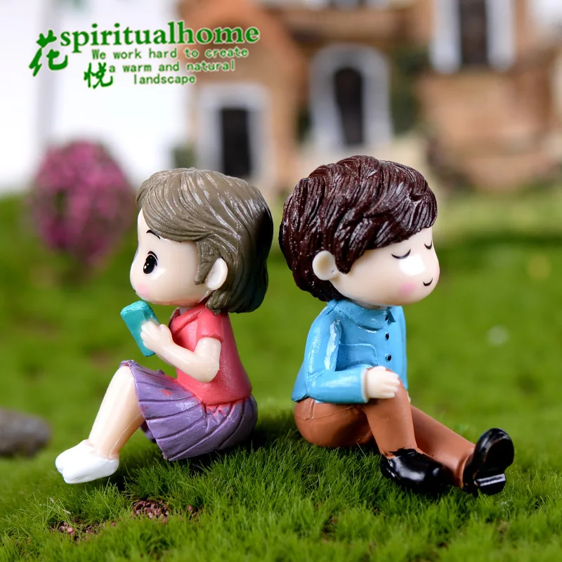 2 Pcs Handmade Figurines Miniatures Couple Decoration Crafts for Landscaping Decoration