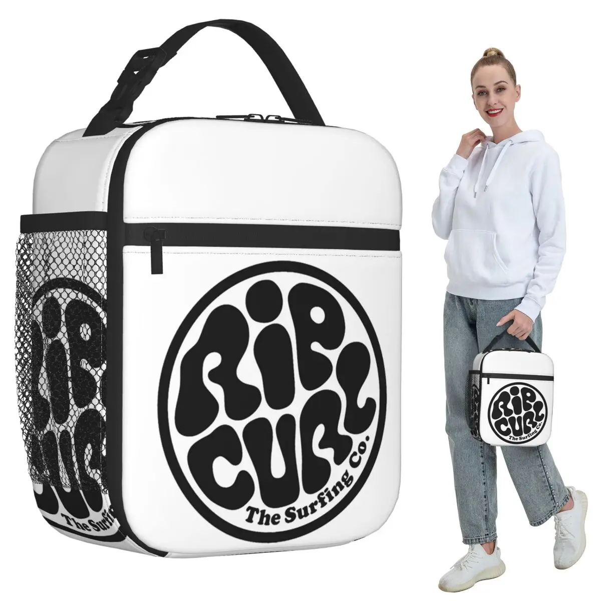 

Rip Curl Logo Insulated Lunch Bag for Women Office Cooler Thermal Food Box Tote Portable Lunch Boxes Container