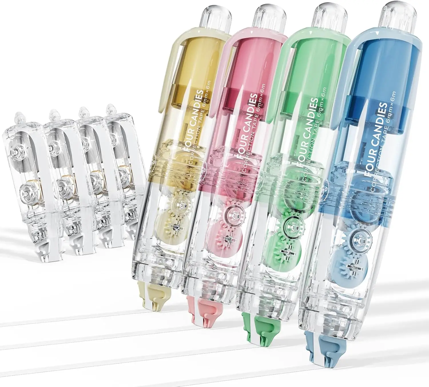 4PCS Refillable Correction Tape, Pen Shaped Quick Dry Smooth Applicator with 4 Extra Refills for Students Office