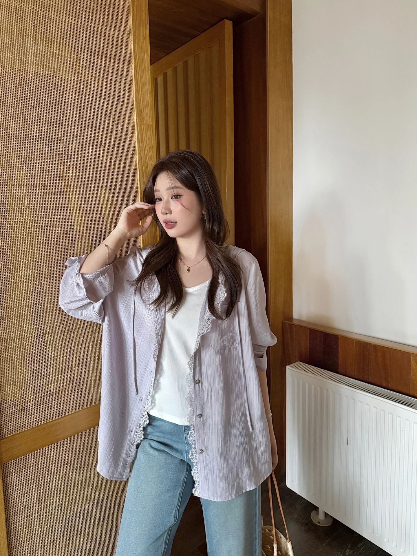 

plus Size Women's Shirt Lace Patchwork Hooded Thin Leeselace Design Slimming Open Cardigan Casual Fashion Minimalist Style