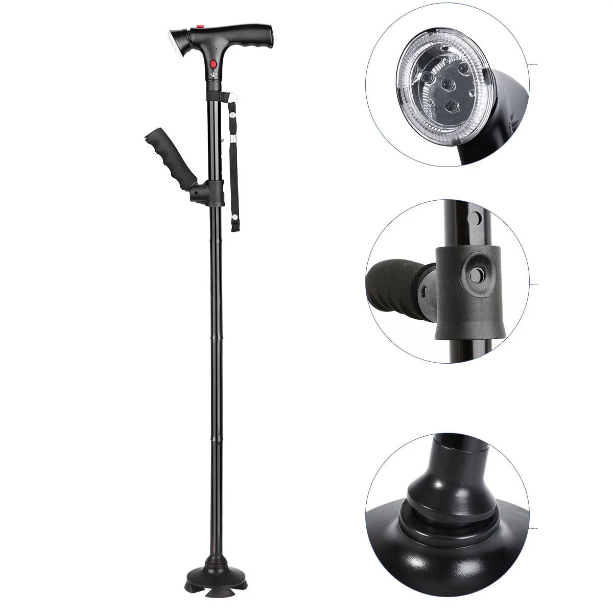 Walking Crutches Telescopic Walking Stick With Light LED Trusty Walking Cane With Alarm For Elder Telescopic Folding LED Cane