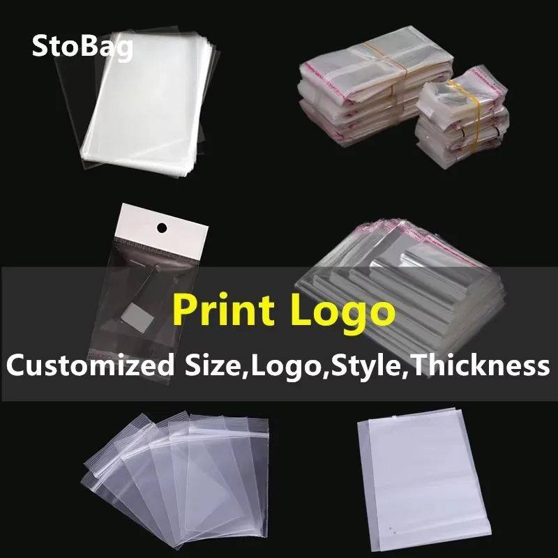 

StoBag Customized Transparent Opp Self Adhesive Top Open Plastic Bag Print Logo Clear Hanging With Hole Top Open Flat Bags