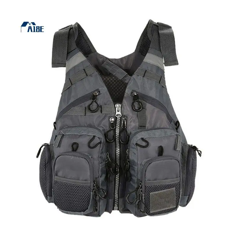 

A18E-Ряничный жилет для рыбалки, жилет для спорта на открытом воздухе, регулируемый жилет для плавания нахлыстом, рыболовные снасти, флуоресцентный