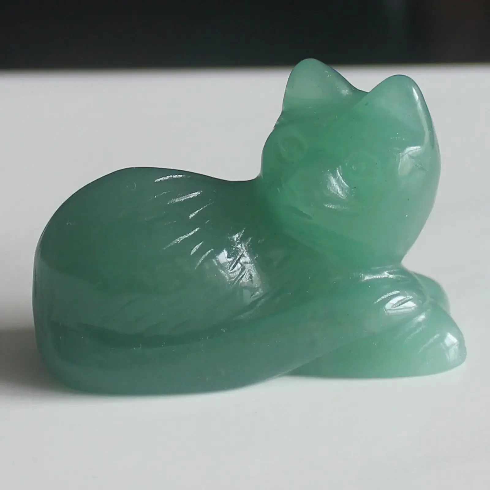 2'' Hand Carved gemstone Natural green aventurine cat Figurine Animal Carving