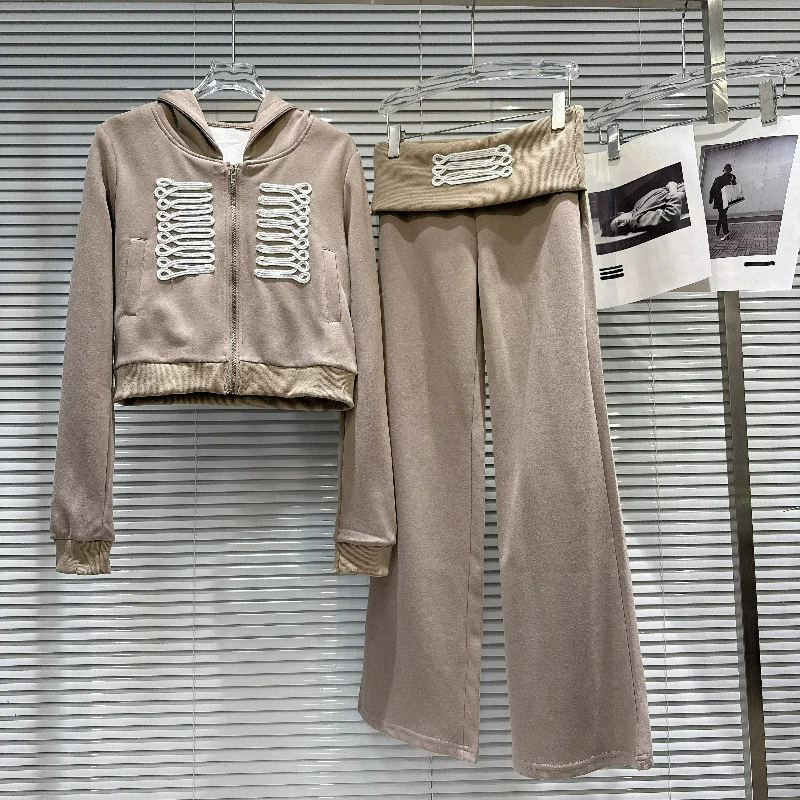 Women 2 Piece Tracksuit Embroidery Zip Up Hooded Jackets Wide-leg Pants Sets Y2K Streetwear Matching Outfit 2026 Autumn New