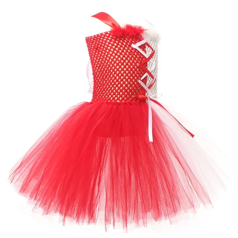 Kids' Red and White Spliced Tulle Tutu Dress, Angel & Devil Dual-Style Exquisite Formal Outfit for Halloween Parties and Stage
