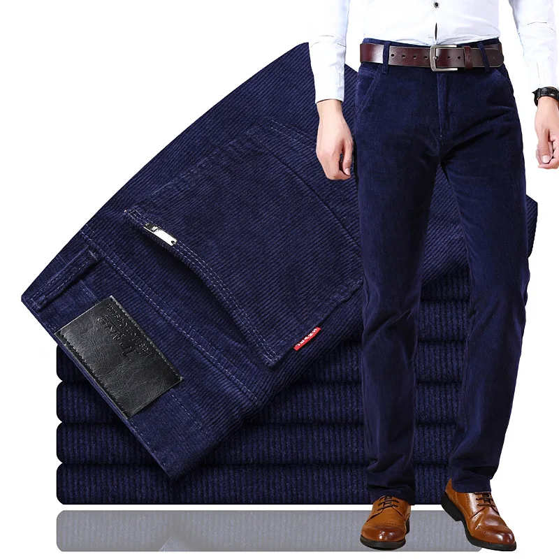 Pantalones de pana para hombre, informal Pantalón recto de negocios, pantalones vaqueros largos ajustados de colores sólidos, talla 28-40, Otoño e Invierno