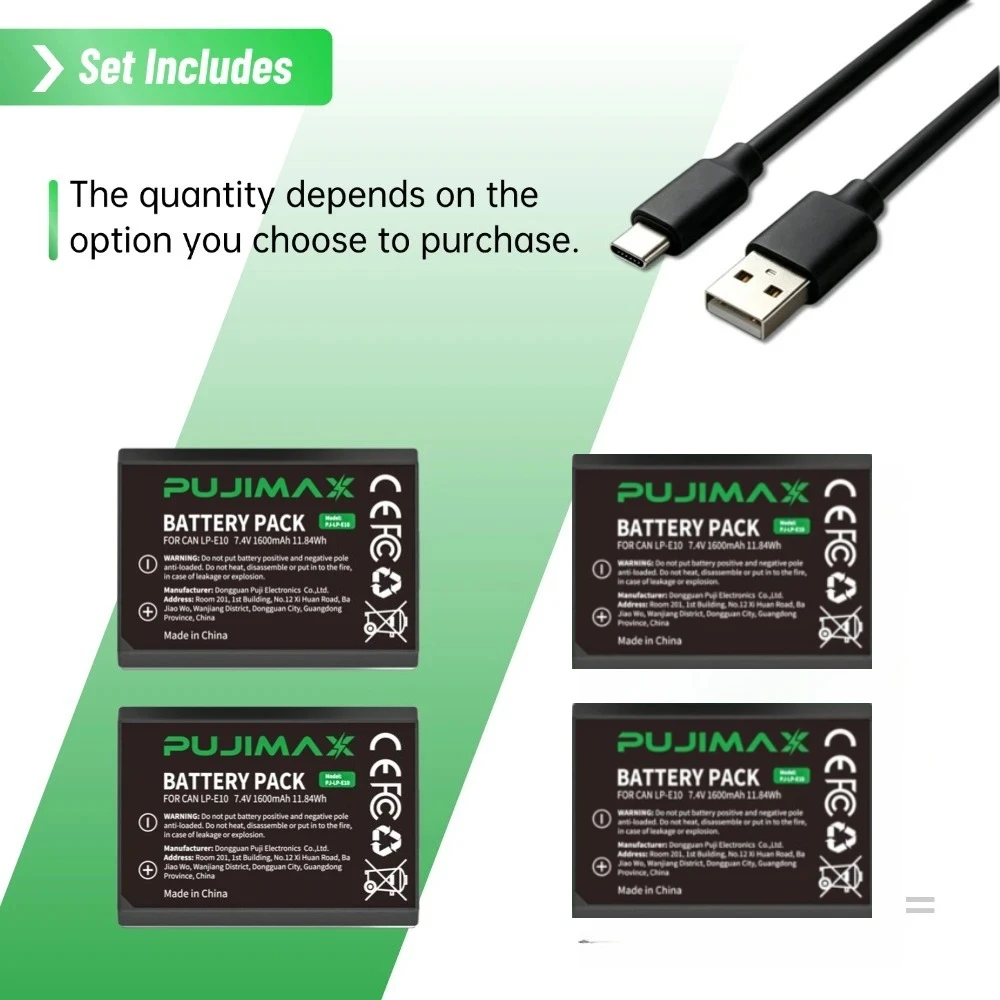 PUJIMAX 1-12Pcs LP-E10 1500mAh Replacement Camera Lithium Battery for Canon EOS 1100D Rebel T3 Kiss X50 LPE10 X80 Wholesale