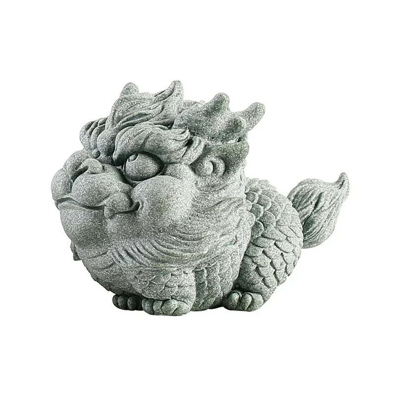 Green sand stone auspicious beast Qilin fish tank landscaping national style home living room Zhaocai Pixiu tea pet decoration