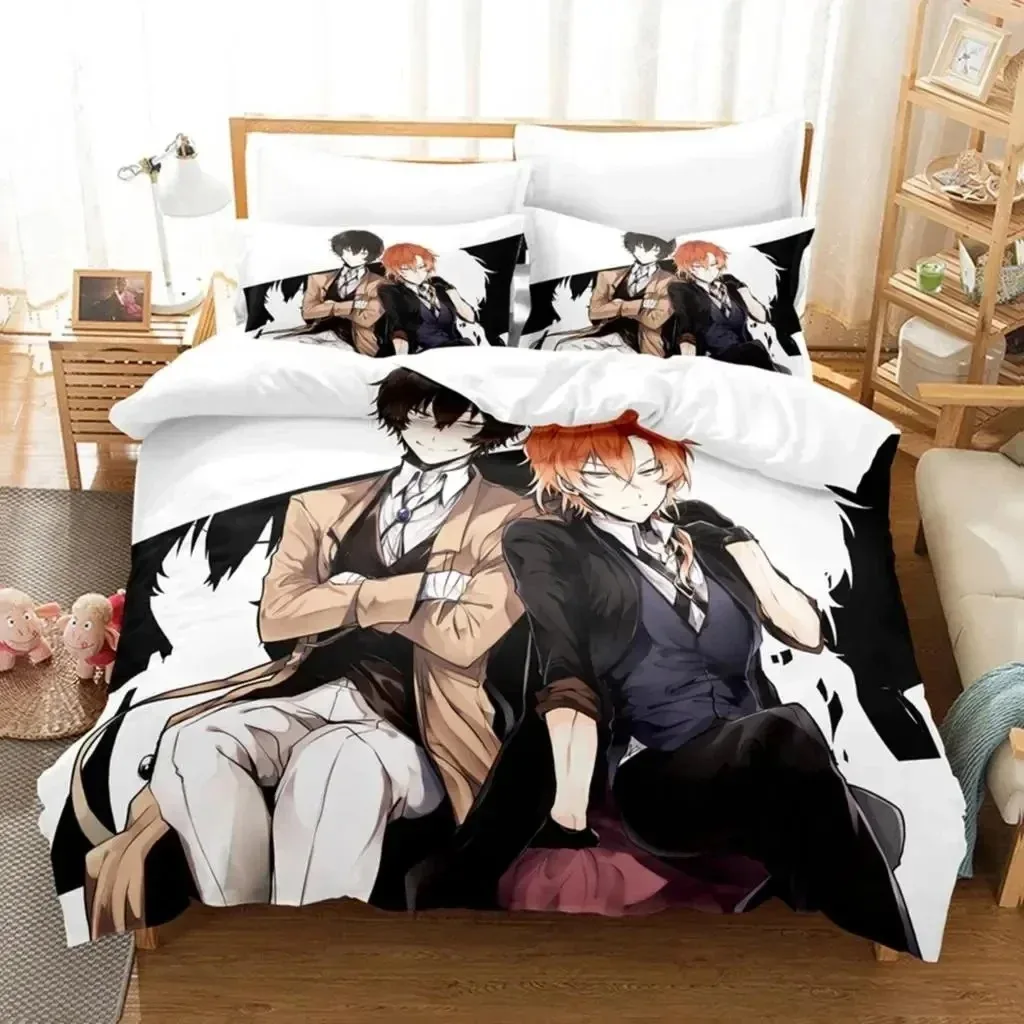 Anime Dazai Bungo Stray Dogs Bedding Set Boys Girls Twin Queen Size Duvet Cover Pillowcase Bed Kids Adult Home Textile