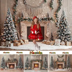 Mocsicka Photography Background Christmas Tree Fireplace Garland Holiday Decoration Boys Girls Photo Backdrop Studio Props