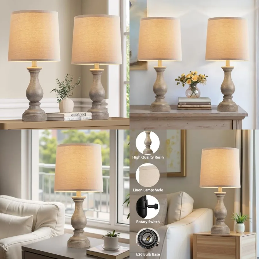 

Farmhouse Table Lamps Set of 2 - Rustic Lamp for Bedroom Living Room, 22" Boho Bedside Lamps for Night Stands End Table Office