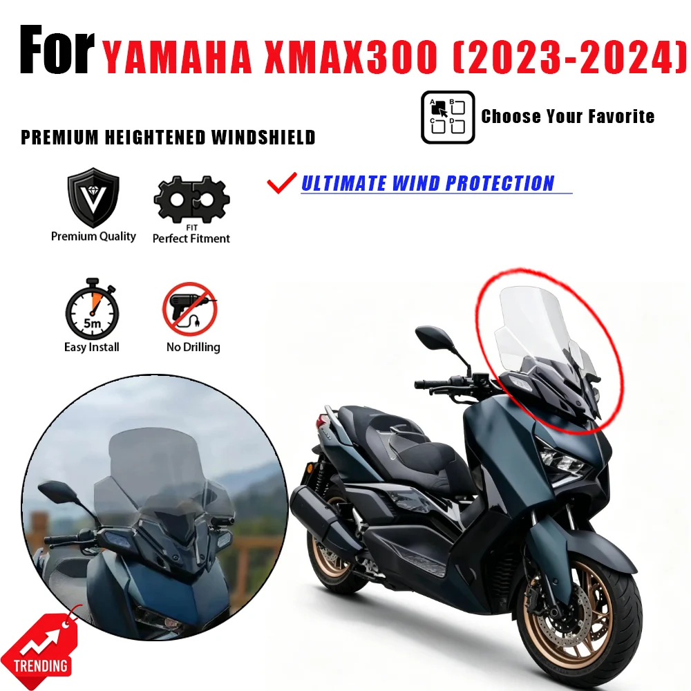 For Yamaha XMAX300 2023-2024 Heightened Windshield Modified Front Windscreen Accesorios Moto Parabrisas Cupula XMAX 300 Part