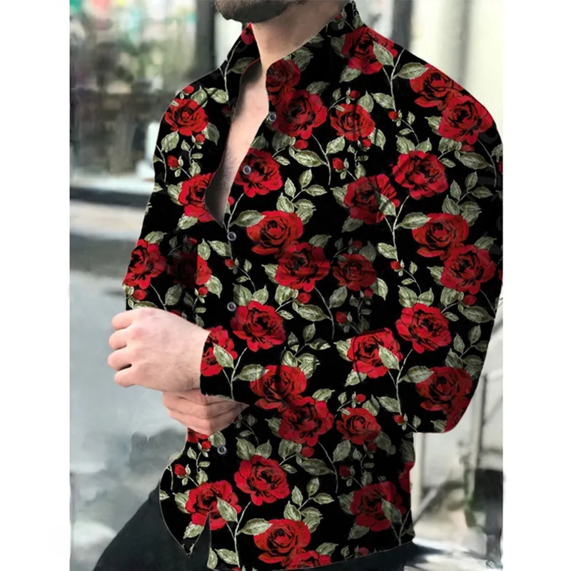 

Hawaii Titkf European And American 3d Loose Large Men's Shirt Fashion Flower Digital Printed Long Sleeve Cardigan Shirt