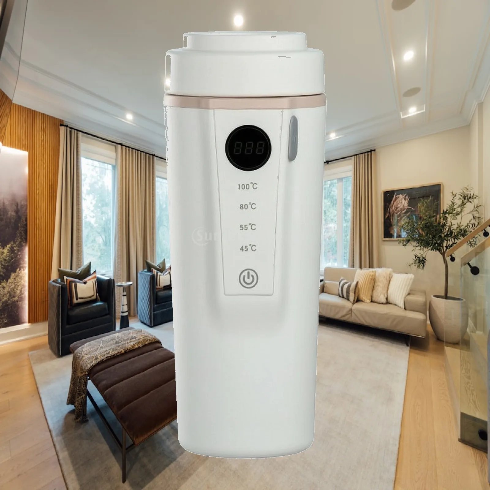 Portable Electric Heating Cup Touch Controls Electric Heating Cup with LCD Display Portable Travel Kettle Powered via Adapter