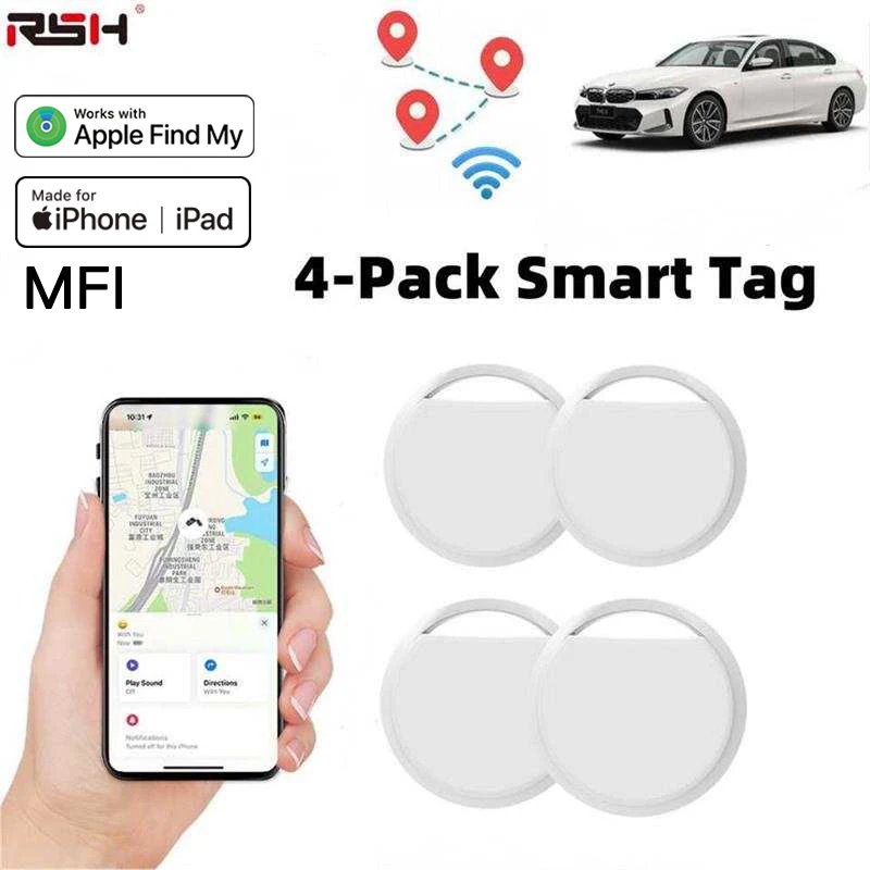 

4 Pack Anti-lose Smart Tag For Apple Find My APP Bluetooth GPS Tracker Suitable For Luggage Pet Car Key Finder MFi Certification