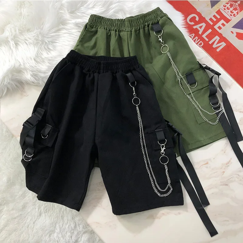 

2025 Solid Men's Shorts Summer Mens Beach Shorts Ribbons Black Hip Hop Streetwear Casual Male Sportswear Shorts Homme Clothing