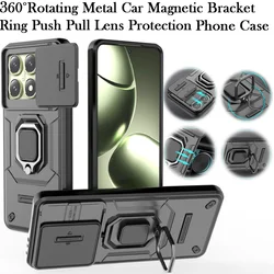 360°Rotating Metal Car Bracket Ring Push Pull Lens Protection Phone Case For Xiaomi 14T 13T Pro Redmi Note 14C 14 12 13 13C Pro
