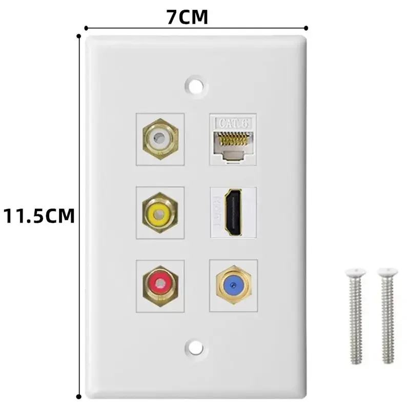 6-Port TV F Head Network Cable Port CAT6 Lotus Audio Video RCA Audio HDMI Compatible Wall Socket Multimedia Panel