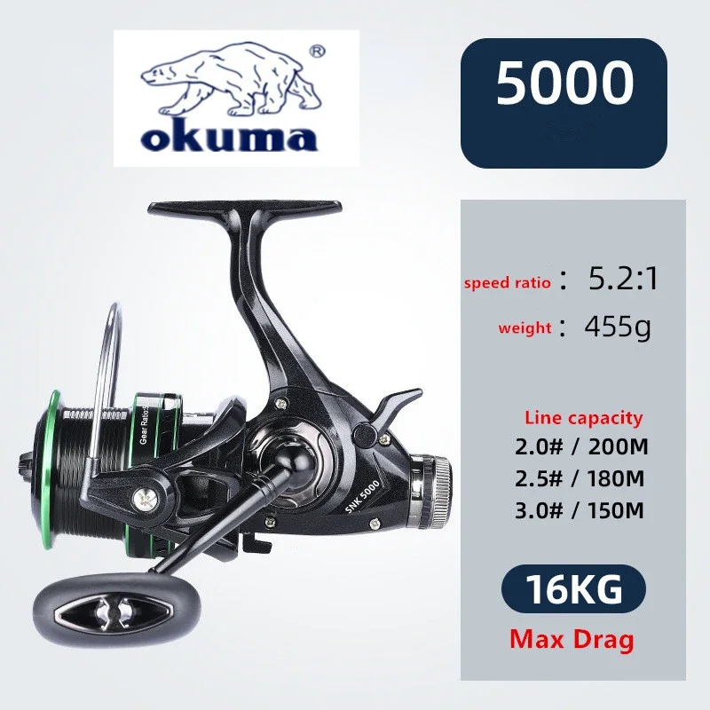 Imagem -05 - Okuma-carretel de Pesca de Freio Duplo 20max Relação de Velocidade de Arrasto 5.2:1 14 Mais 1bb Todo o Copo de Fio de Metal Roda de Giro 30006000