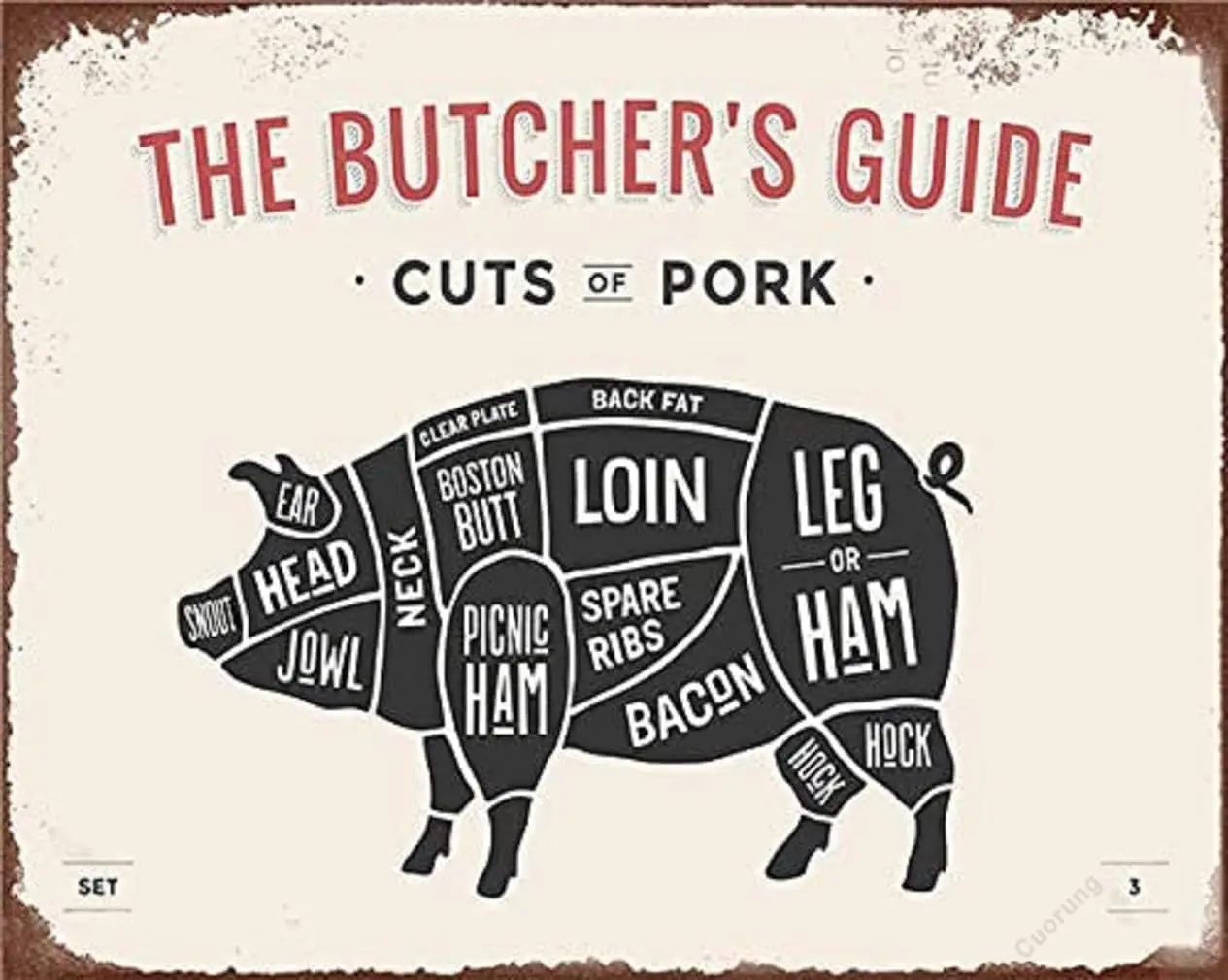 Butchers Guide Curts of Pig Metal Tin Sign Family Farmhouse Wall Kitchen Decoration