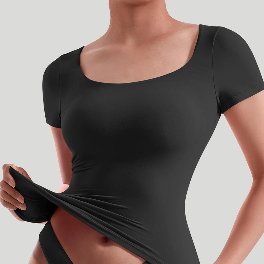 Damenkleidung Kurzarm T-Shirt Slim Fit Oberteile Weibliches O-Ausschnitt Hochelastisches T-Shirt Streetwear 2026 Einfarbige Y2K Tees Damen – Detail 5