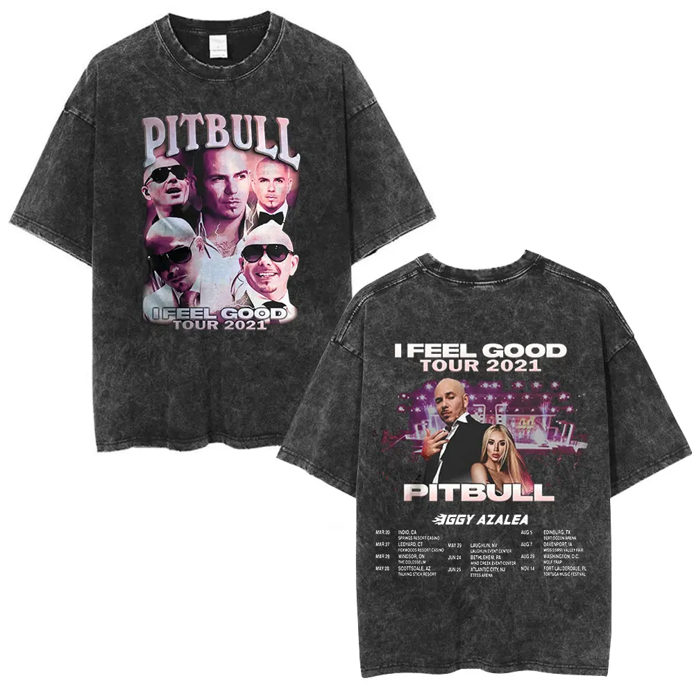 Rapper Pitbull I'm Back Tour 2026 Merch Vintage Washed T Shirts North America Concert T-Shirt Men Women Fashion Casual T-shirts