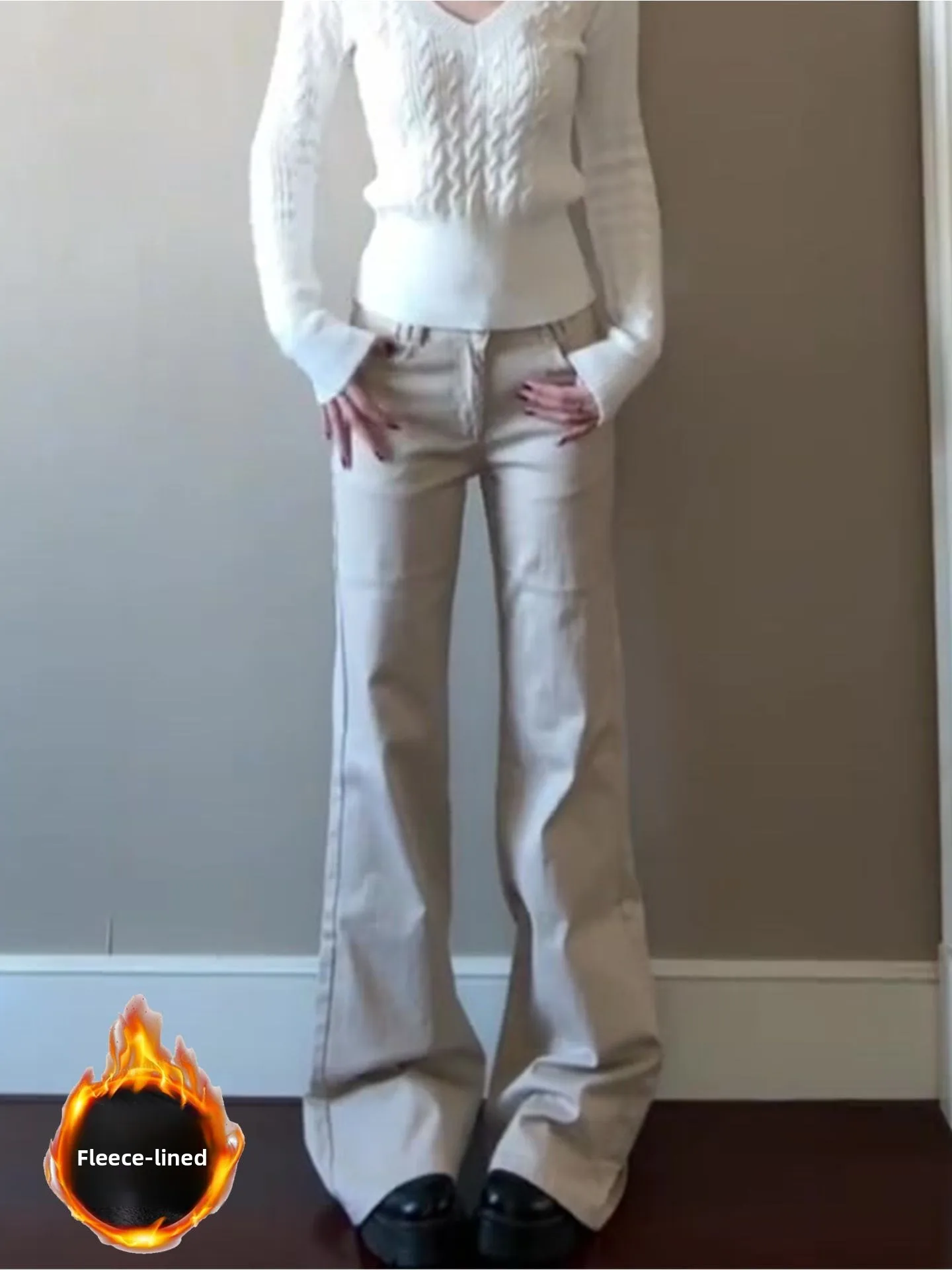 

Облегающие женские джинсы цвета хаки на подкладке, прямые джинсовые брюки с высокой талией, осень-зима, модные трендовые свободные брюки