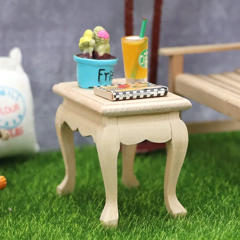 1:12 schaal poppenhuis miniatuur meubelset |   Onafgewerkte houten Europese klassieke kruk + bijzettafel + salontafel |   DIY-knutselwerk