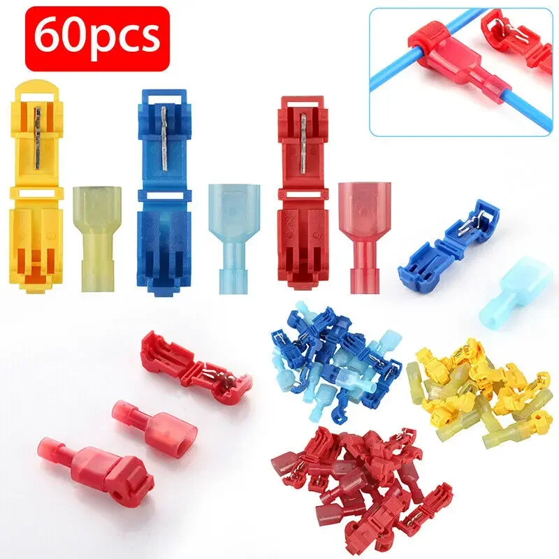 60/30PCS Wire Cable Connectors Terminals Crimp Terminal Quick Splice 22-10AWG Electrical Car Audio Kit Tool Set