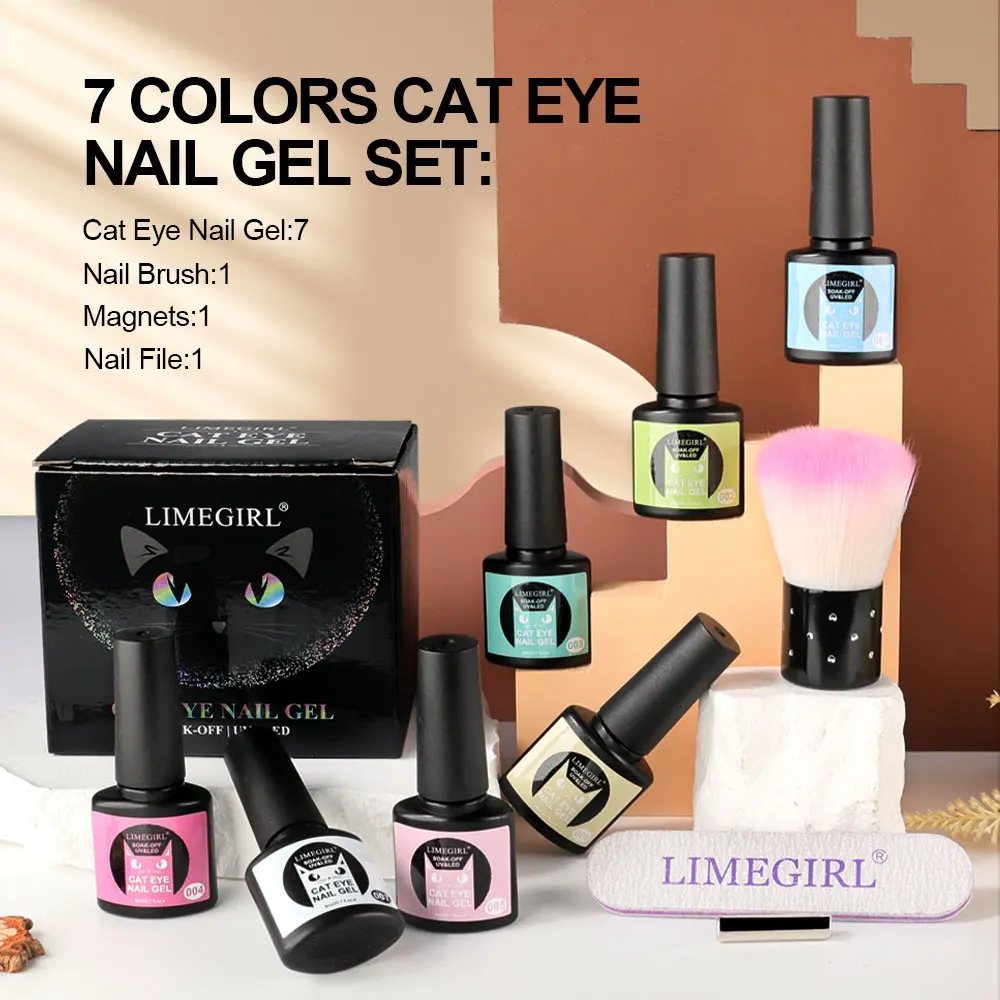 LIMEGIRL zestaw lakierów żelowych do paznokci Cat Eye UV Flash półtrwały lakier materiały do ​​Manicure 8ml brokat magnetyczny zestaw żelowych lakierów do paznokci