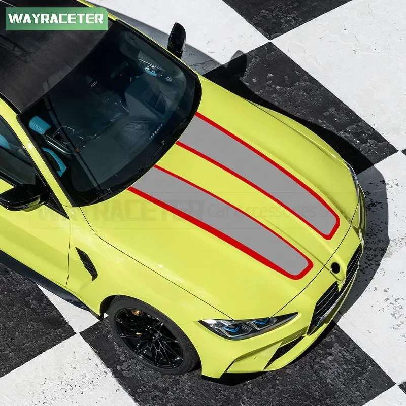 Car Hood Bonnet Stripes Sticker Engine Cover Carbon Fiber Vinyl Decal For M4 G82 G83 CS CSL 2021 2022 2023 2024 Accessories