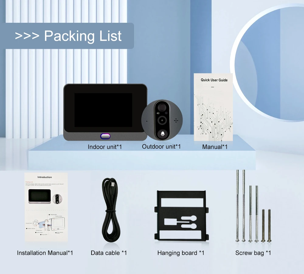 4.3-inch 1080P WiFi Video Doorbell Camera Peephole Visual Intercom Viewer Digital Eye for Home Smart Tuya PIR Motion Detection