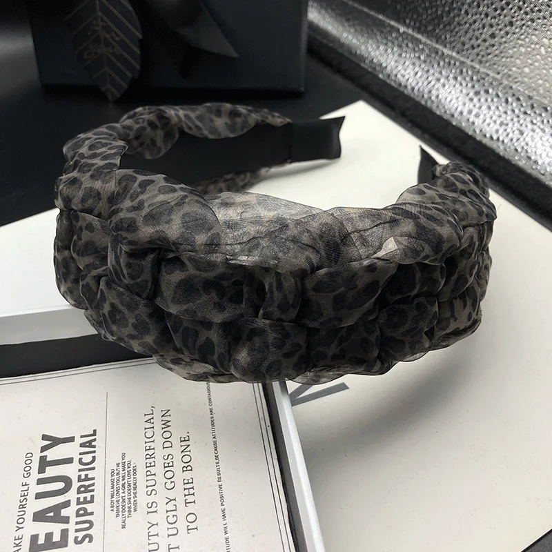 Leopard Print Headband for Women with High Skull Top, Western Style, Wide Edge, Pressed Hair, Face Wash Headband
