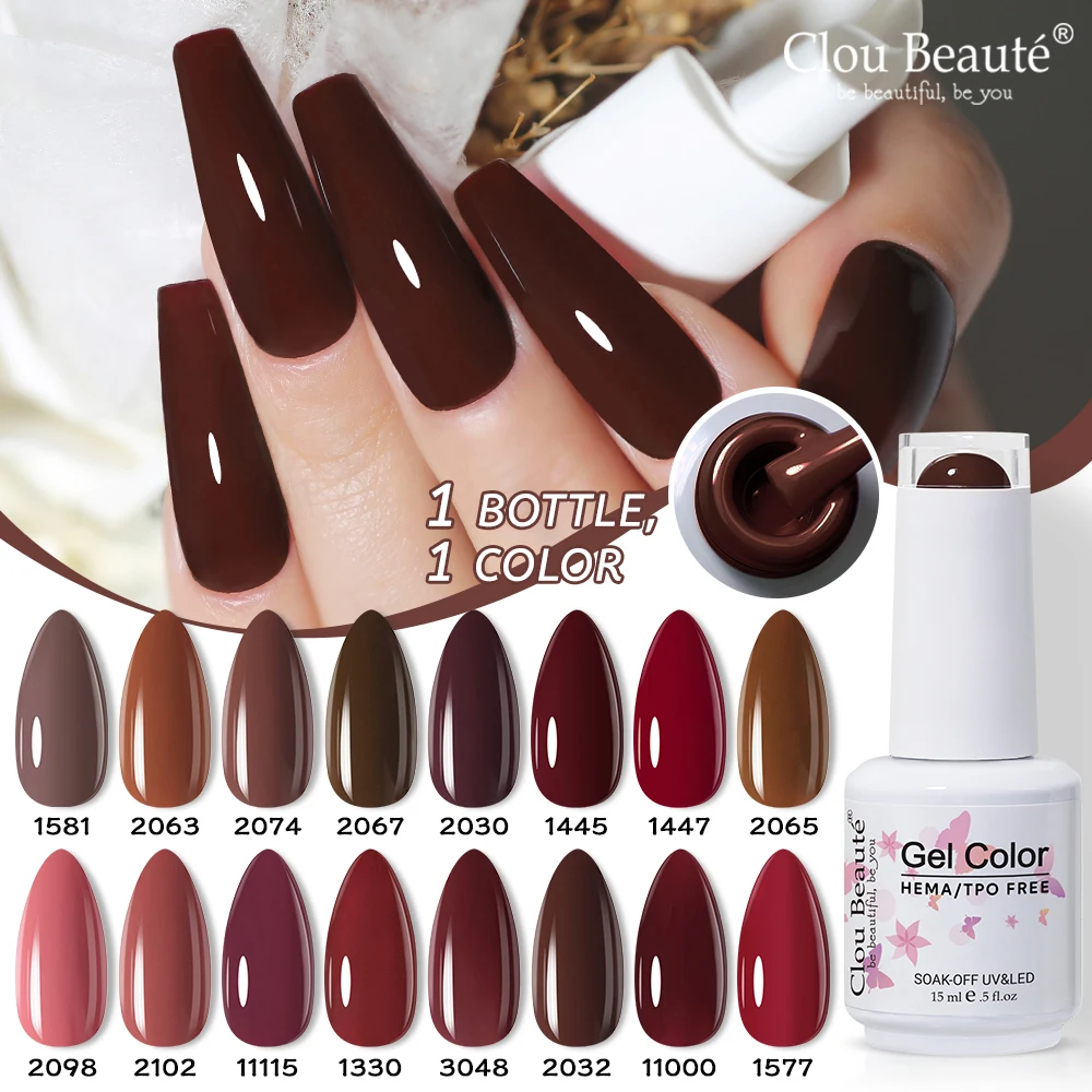 Clou Beaute Kaffeefarben Nagelgellack HEMA/TPO FREE Soak Off UV/LED 15 ml Vernis Semi Permanent Nagellack 15 ml Basisoberteil