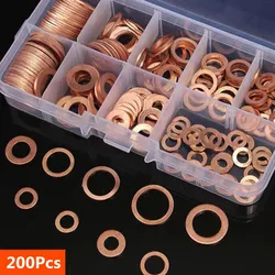 100/200PCS Koperen Ring Pakking Moer en Bout Set Platte Ring Afdichting Assortiment Kit met Doos//M8/M10/M12/M14 voor Carterpluggen