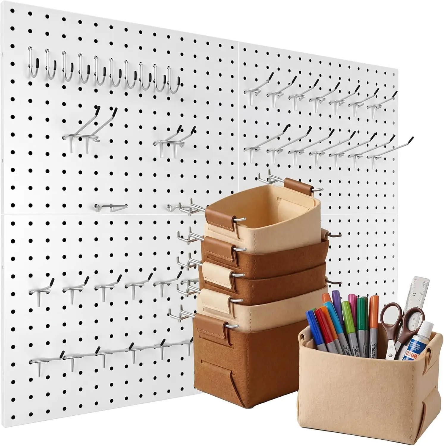 

Metal Pegboard 4 Pack with 50 Hooks & Baskets, 300-lb Capacity Wall Organizer for Garage, Craft Room, Office