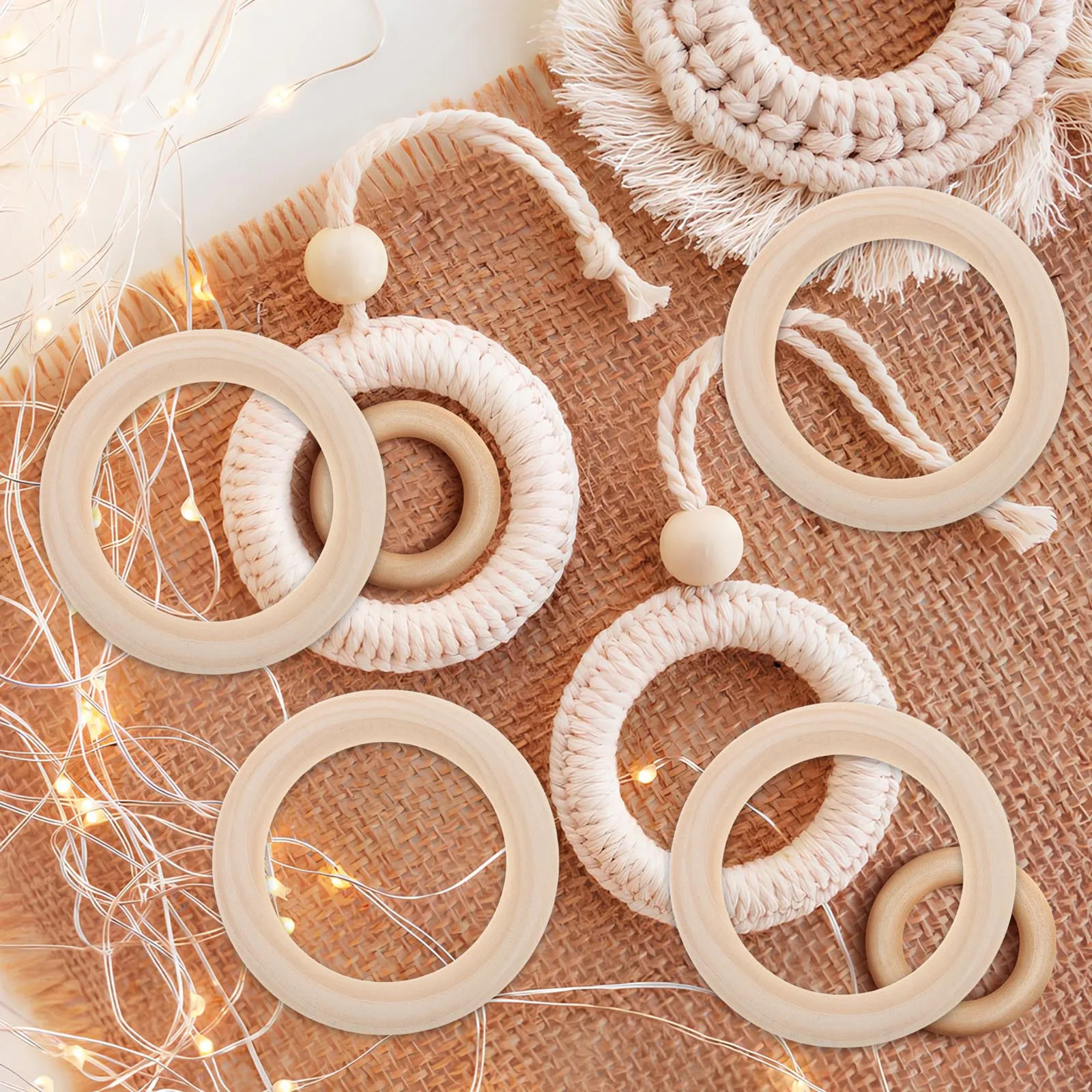 

5Pcs Handcrafted Wooden Rings Natural Unfinished Solid Wood Circles 100mm for Macrame Pendant Connectors DIY Craft Supplies