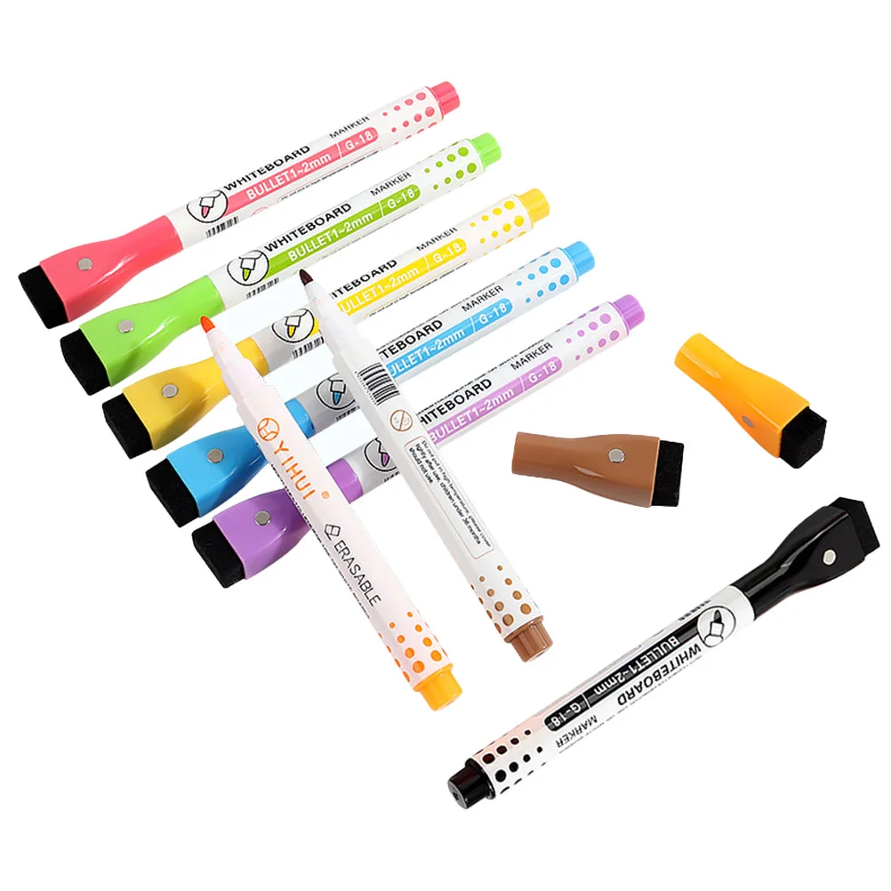 Magnetic Whiteboard Pen Marker Canetas, Dry Erase Marcadores com Eraser, Limpe lavável, 8 Pcs