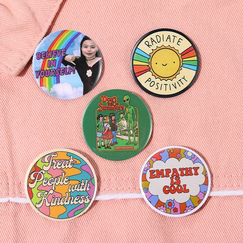 

Tinplate Series Soft Button Pin EMPATHY IS COOL Rainbow Encourage Slogan Badge Collar Brooch Metal Gift For Friend Jewelry
