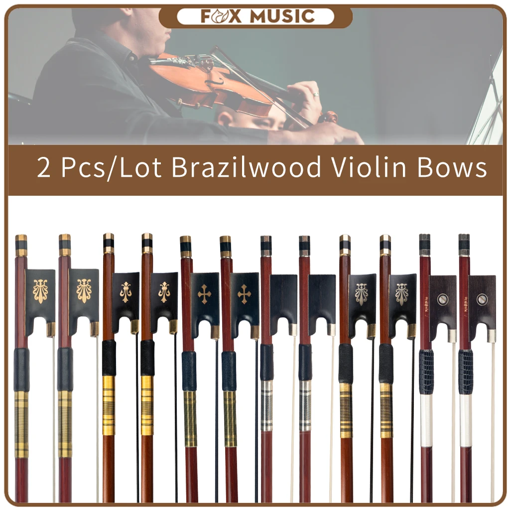 

2pcs/1lot 4/4 Full Size Brazilwood Violin Bows White Mongolia Horsehair Ebony Frog Fiddle Bow Straight And Durable Fast Response