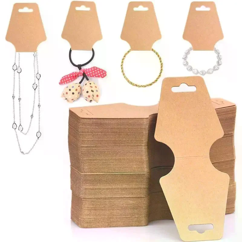 100pcs 5x12cm Foldable Kraft Paper Packing Cards For DIY Jewelry Display Holders Handmade Necklace Bracelet Retail Price Tags