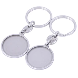 2pcs Stainless Steel Keychain Accessories Fit 25mm Cabochon Base Settings Blanks Diy Key Chain Ring For Jewelry Crafts