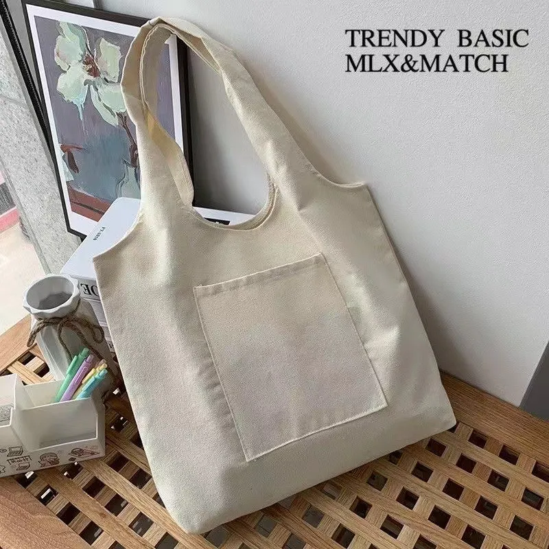 Shopping Bags Solid Color Canvas Tote Bag Shoulder Bags Fashion Casual Garden Eco Friendly Reusable Cute School Tote Bags