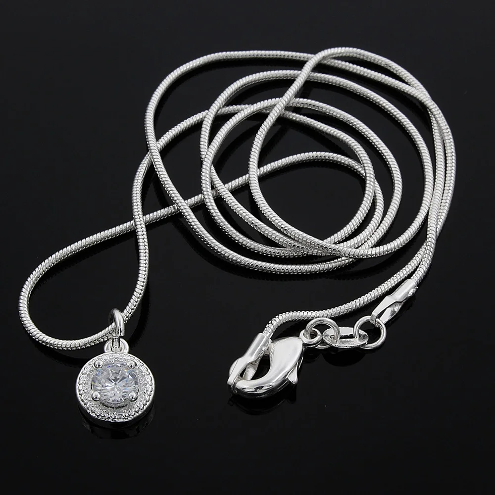 

New Charm Elegant Women High925quality 925 Sterling Silver Classic Shiny Crystal Cz Necklace Sweet Style Free Shipping