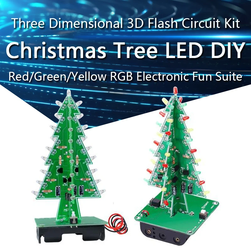 

Three-Dimensional 3D Christmas Tree LED DIY Kit Red/Green/Yellow LED Flash Circuit Kit Electronic Fun Suite