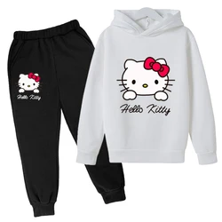 Kids hooded sweatshirt boys and girls sweatshirt two-piece set 2-12 years old casual fashion street set 2D print Hello Katie