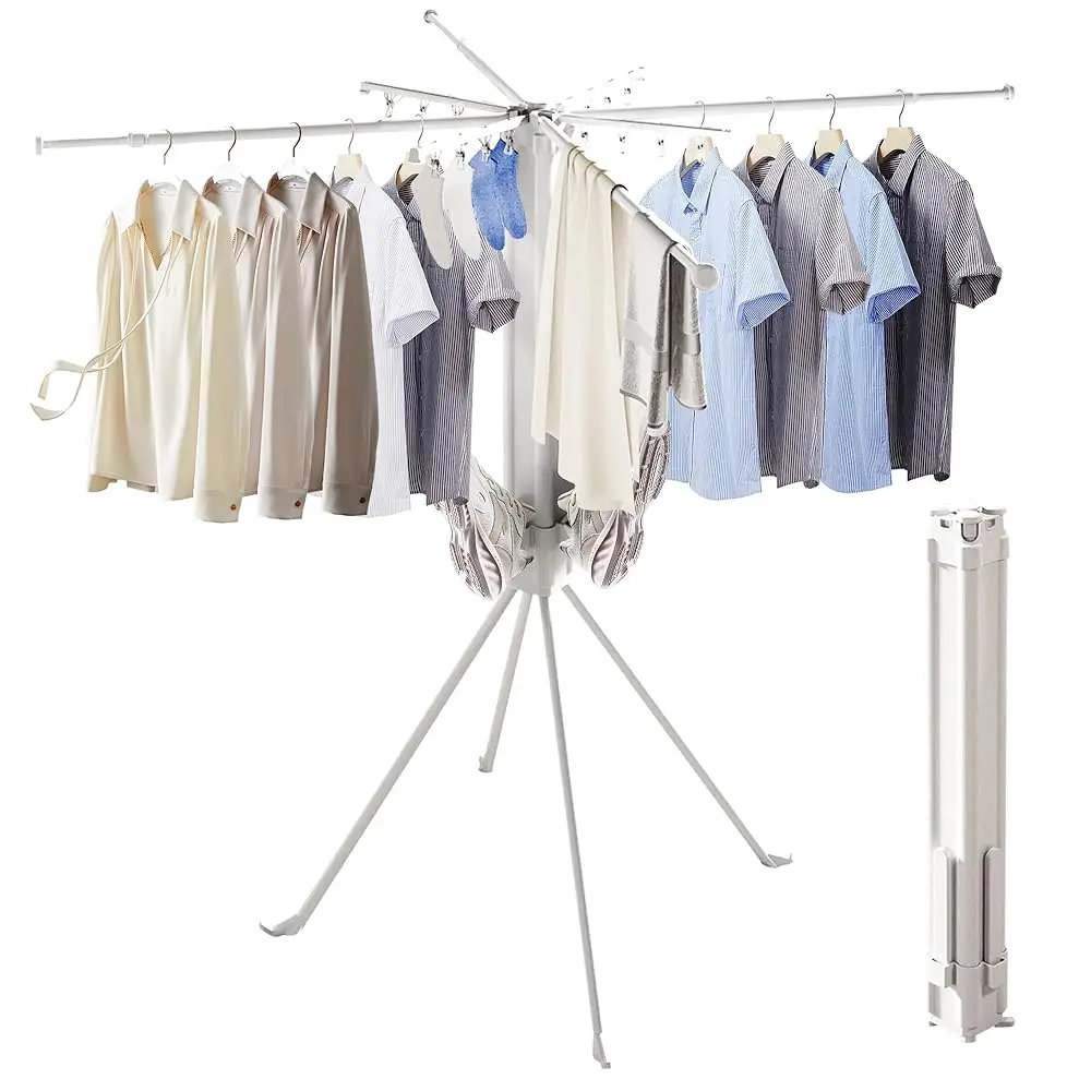 

Free ShippingFoldable 4-Legged Clothes Drying Rack, Extra Stable Heavy Duty Laundry Drying Rack with Sock Clips & Shoe Holders,
