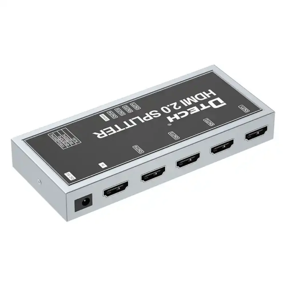 DTECH 4-Ports 18Gbps HDCP 2.2 Metal Shell HDMI 2.0 Splitter DC 5V Powered HDMI Splitter 1X4