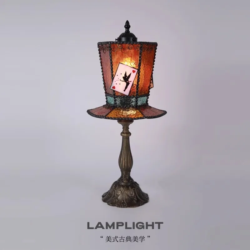 مصباح مكتبي، بجانب السرير، غرفة النوم، طراز قديم، جو زهري، ضوء إبداعي، زجاج ملون، تركيبات إضاءة على الطراز الأمريكي الجديد #5